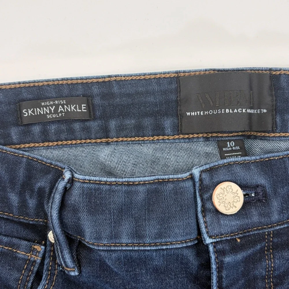 White House Black Market High Rise Skinny Ankle Sculpt Jeans Indigo Blue Size 10